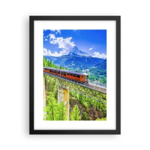 Affiche dans un cadre noir - Poster - Train dans les Alpes - 30x40 cm