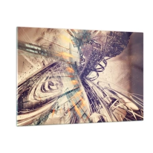 Impression sur verre - Image sur verre - Composition abstraite avec des lignes et des couleurs dynamiques - 120x80cm - En grande hâte - Décoration murale moderne pour le salon et la chambre ARTTOR