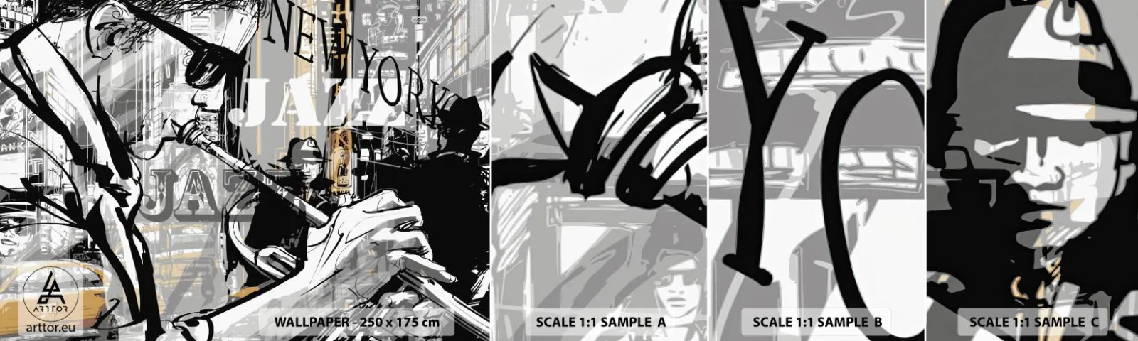 Échantillon de Papier Peint Autocollant Deluxe Sticker - Au rythme de New York - New York, Musique, le jazz - 100x30 cm