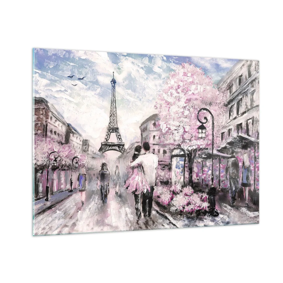 Impression sur verre - Image sur verre - Couple romantique à Paris avec la Tour Eiffel en arrière-plan - 100x70cm - Comment tomber amoureu, il faut juste... - Décoration murale moderne pour le salon et la chambre ARTTOR