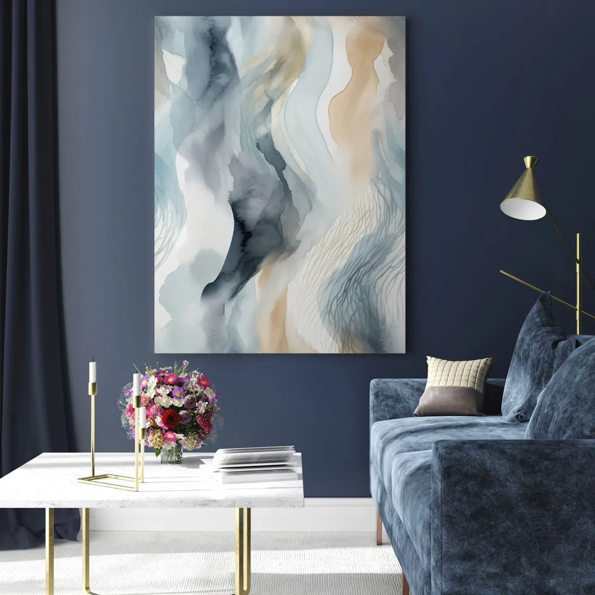 Impression sur verre - Image sur verre - Une abstraction délicate avec un motif de montagne dans des tons pastel. - 80x120cm - Abstraction enneigée et brumeuse - Décoration murale moderne pour le salon et la chambre ARTTOR