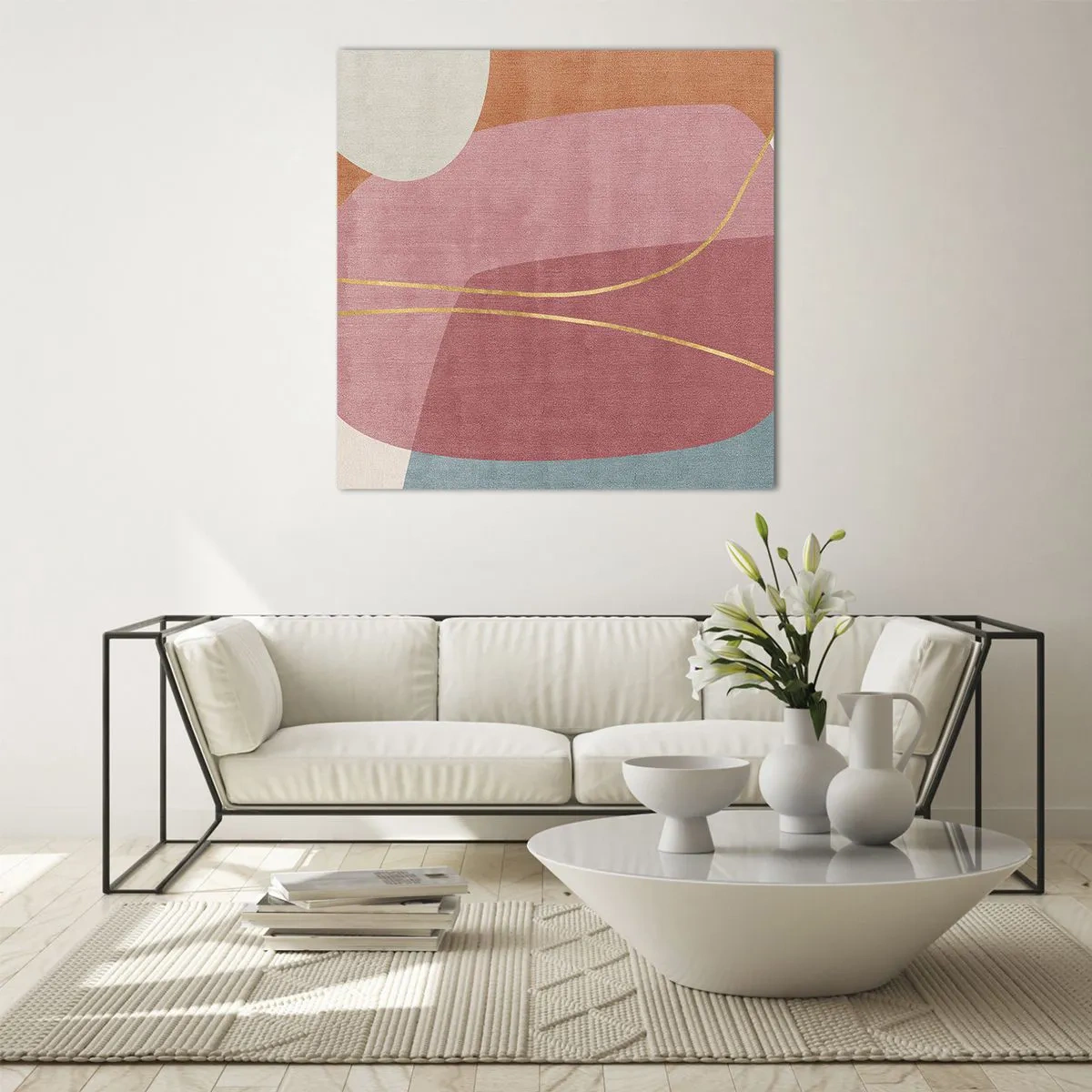 Impression sur verre - Image sur verre - Composition pastel au fil d'or - 50x50 cm