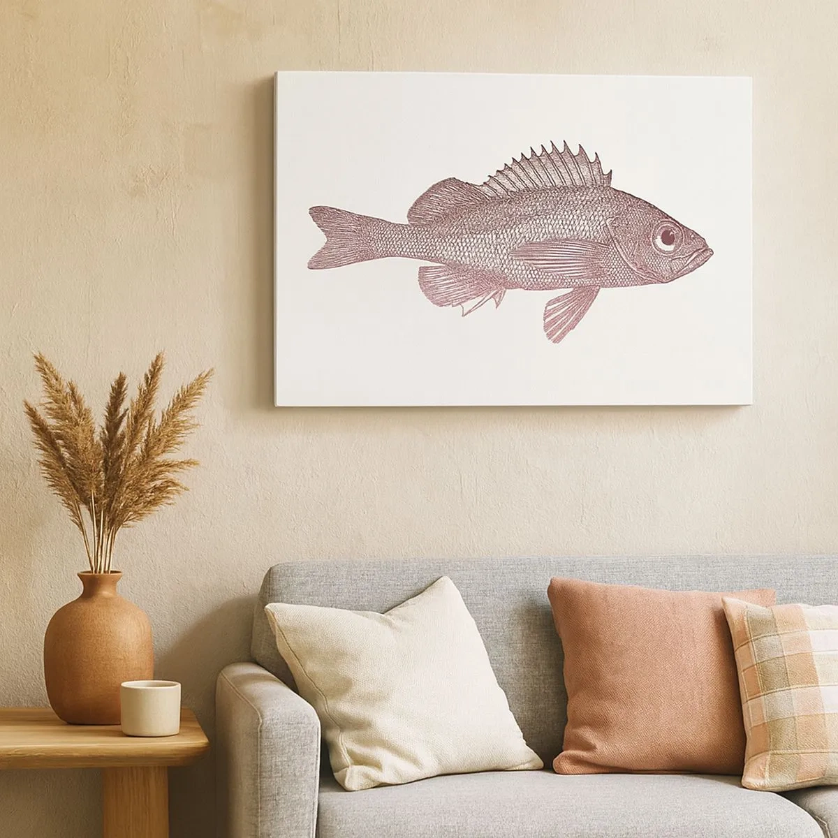 Impression sur toile - Image sur toile - Illustration détaillée d'un poisson sur fond blanc - 70x50cm - Poisson aux grands yeux - Décoration murale moderne pour le salon et la chambre ARTTOR