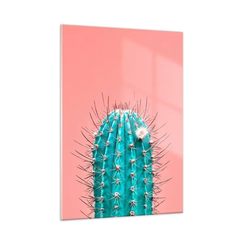 Impression sur verre - Image sur verre - Cactus vert avec des épines sur fond rose - 50x70cm - Juste regarde - Décoration murale moderne pour le salon et la chambre ARTTOR