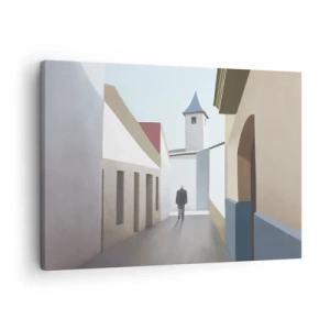 Impression sur toile - Image sur toile - Une rue minimaliste avec la silhouette d'un homme en arrière-plan - 70x50cm - Une promenade ensoleillée - Décoration murale moderne pour le salon et la chambre ARTTOR