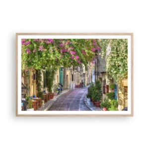 Affiche dans un chêne clair - Poster - Allée fleurie - 100x70 cm