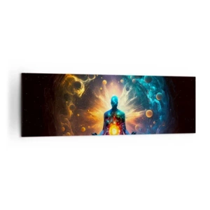 Impression sur toile - Image sur toile - Une figure en méditation entourée d'une aura cosmique - 160x50cm - Paix cosmique - Décoration murale moderne pour le salon et la chambre ARTTOR