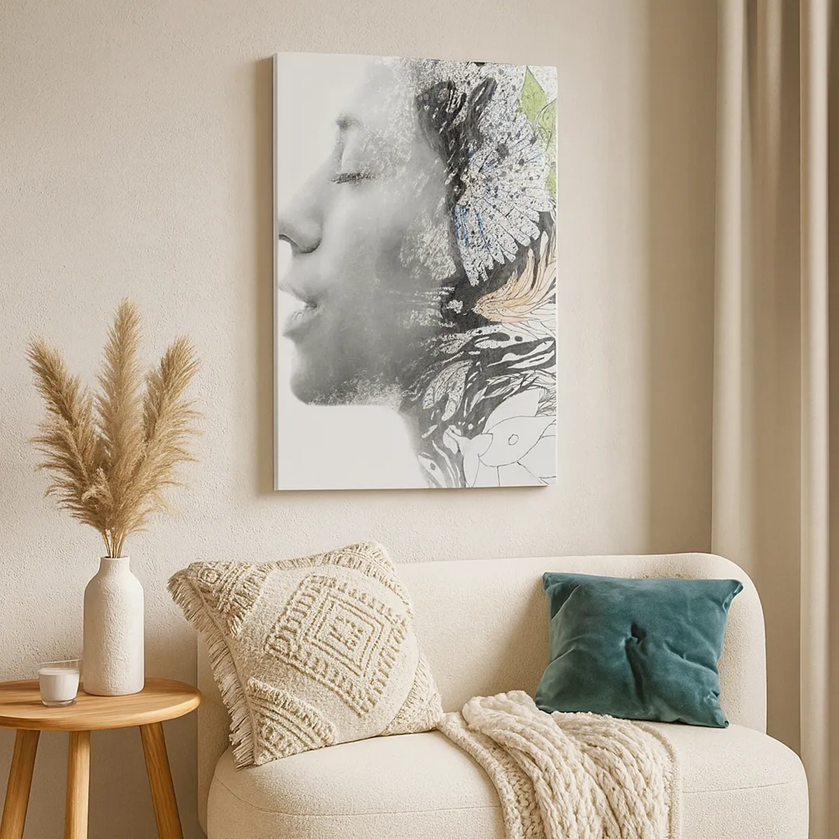 Impression sur toile - Image sur toile - Profil d'une femme dans un collage artistique de nature et de noirceur - 50x70cm - Immergé dans la nature - Décoration murale moderne pour le salon et la chambre ARTTOR