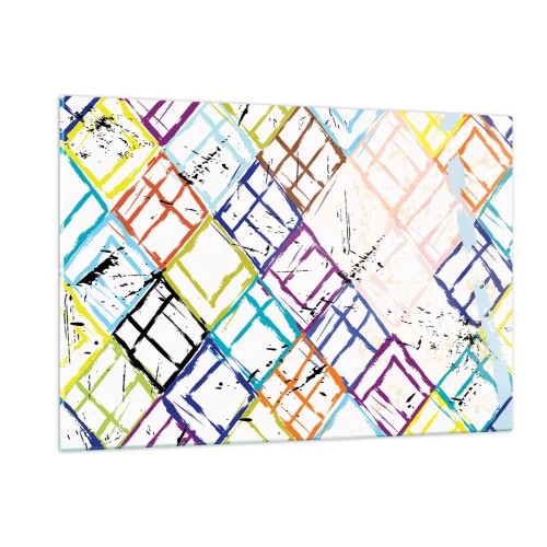 Impression sur verre - Image sur verre - Motif abstrait avec des losanges multicolores - 120x80cm - Cellules à louer - Décoration murale moderne pour le salon et la chambre ARTTOR