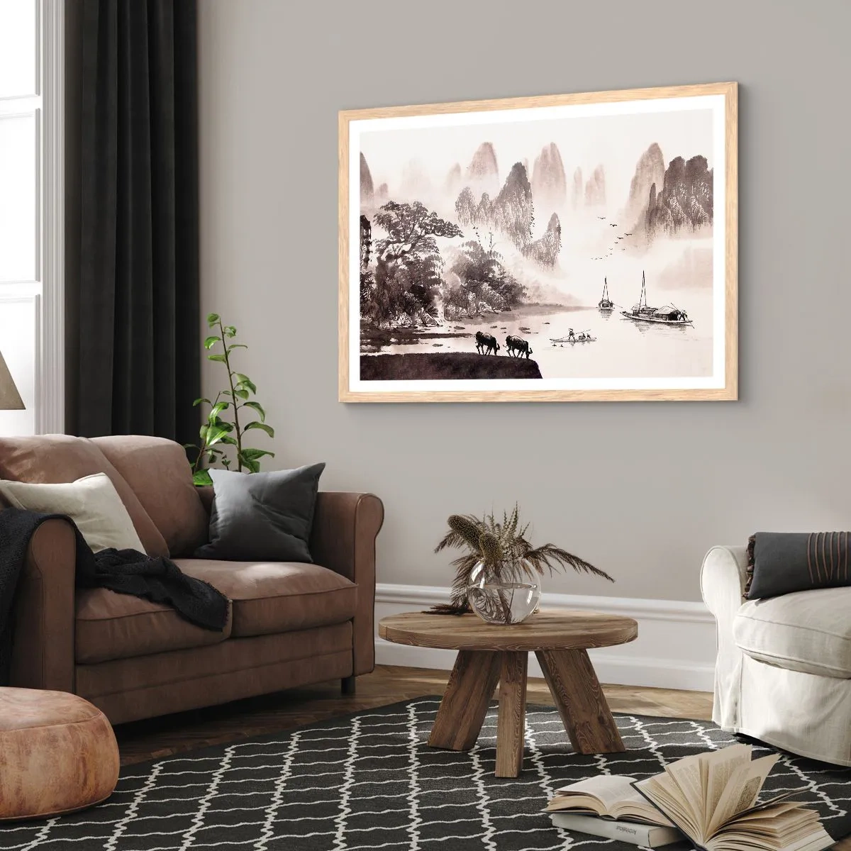 Affiche dans un chêne clair - Poster - Le quotidien exotique de l'Orient - 100x70 cm