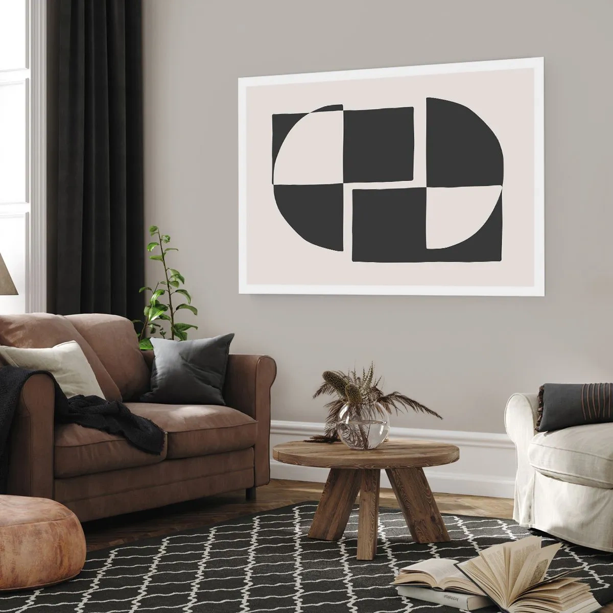 Affiche - Poster - Formes géométriques abstraites en noir et blanc - 100x70cm - Antithèse - Synthèse - Décoration murale moderne pour le salon et la chambre ARTTOR