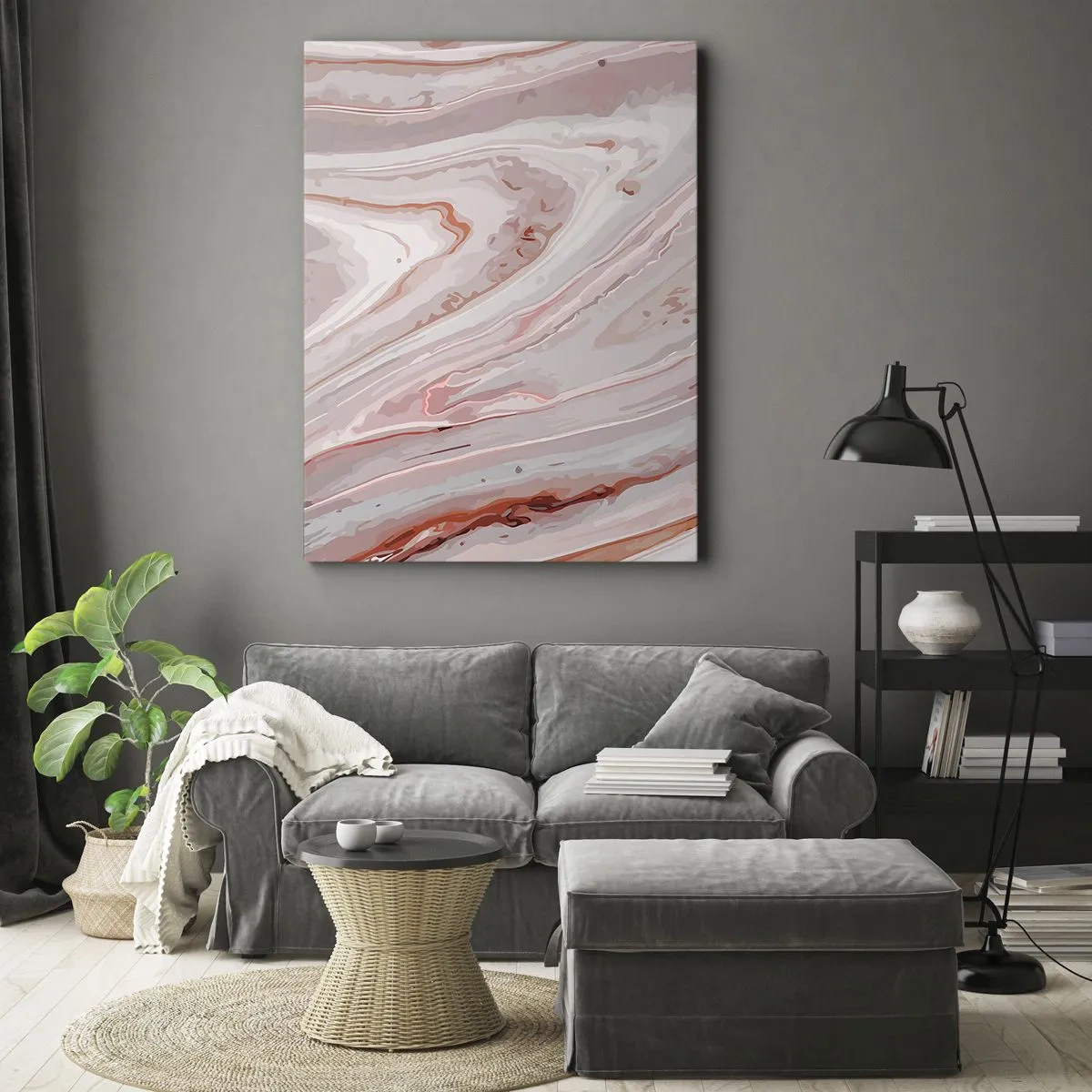 Impression sur toile - Image sur toile - Vagues abstraites dans des tons délicats de rose et de beige - 50x70cm - Rose liquide - Décoration murale moderne pour le salon et la chambre ARTTOR