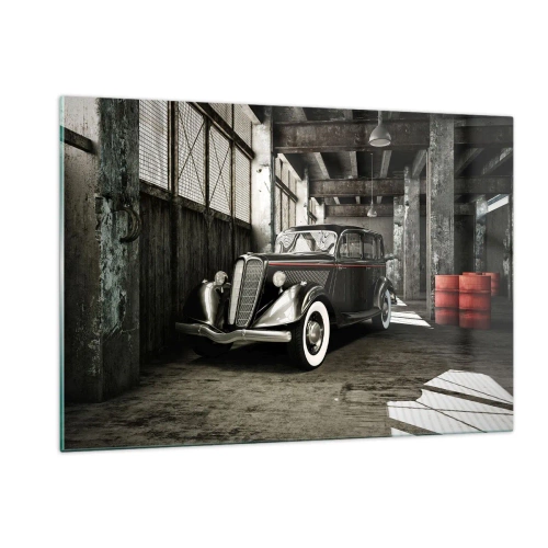 Impression sur verre - Image sur verre - Une voiture ancienne dans un garage élégant - 120x80cm - L'élégance éternelle des années 30 - Décoration murale moderne pour le salon et la chambre ARTTOR