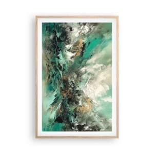 Affiche dans un chêne clair - Poster - Ressac émeraude et noir - 61x91 cm