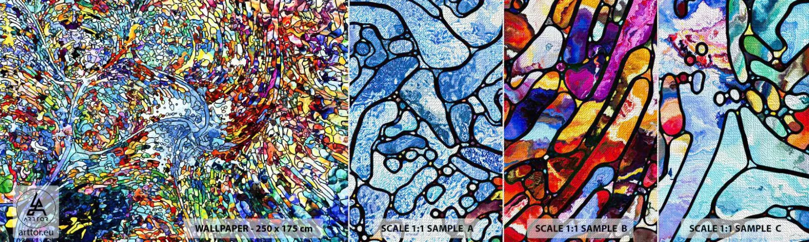 Échantillon de Papier Peint Premium Canvas - Goutte de vitrail - Abstraction, Morceau, Graphique - 100x30 cm