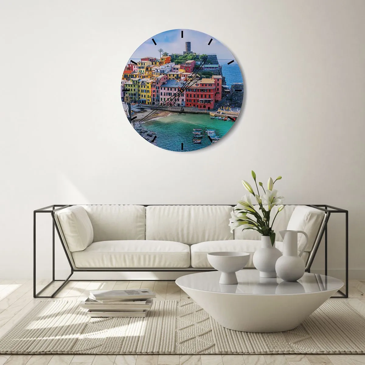 Horloge murale - Pendule murale - Petite ville magique de méditerranée - 40x40 cm