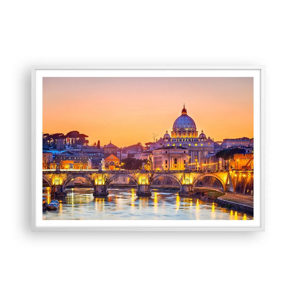 Affiche dans un cadre blanc - Poster - Coucher de soleil sur la ville éternelle - 100x70 cm