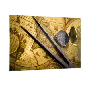 Impression sur verre - Image sur verre - Ancienne carte avec boussole et compas - 120x80cm - Où sont ces trésors? - Décoration murale moderne pour le salon et la chambre ARTTOR