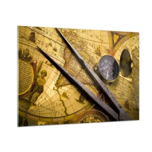 Impression sur verre - Image sur verre - Ancienne carte avec boussole et compas - 100x70cm - Où sont ces trésors? - Décoration murale moderne pour le salon et la chambre ARTTOR