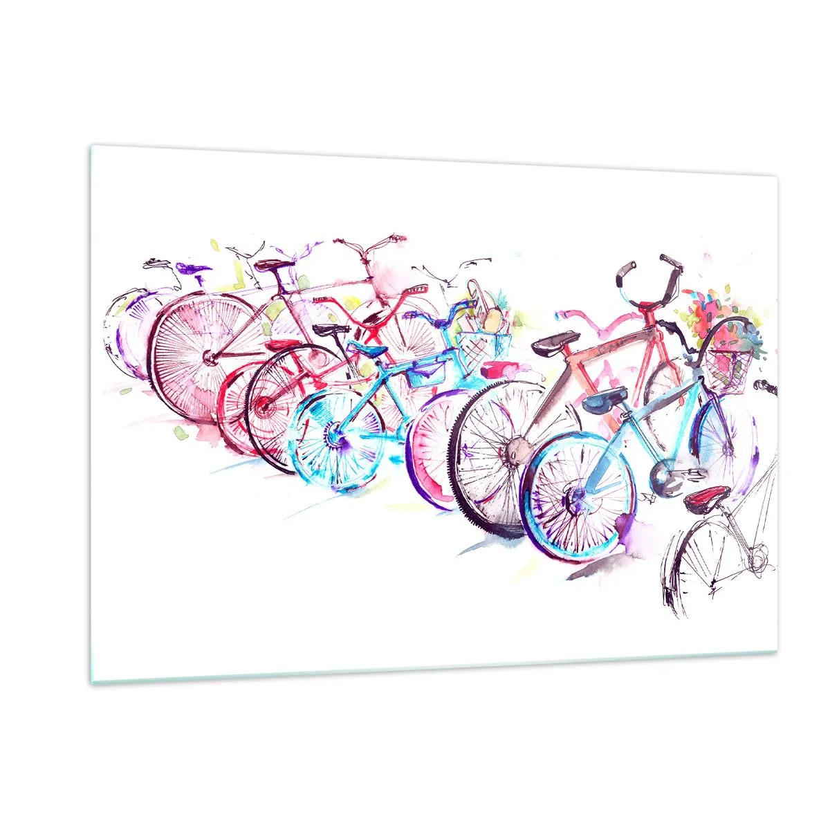 Impression sur verre - Image sur verre - Vélos colorés de style aquarelle - 120x80cm - Congrès du club Antymoto - Décoration murale moderne pour le salon et la chambre ARTTOR