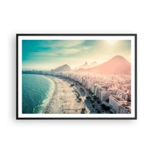 Affiche dans un cadre noir - Poster - Panorama de la plage de Copacabana avec les montagnes en arrière-plan à Rio de Janeiro - 100x70cm - Vacances éternelles à Rio - Décoration murale moderne pour le salon et la chambre ARTTOR