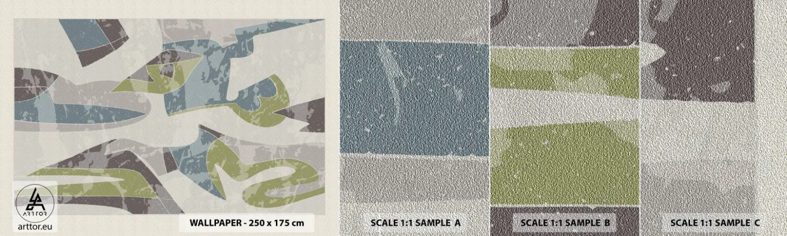 Échantillon de Papier Peint Premium Sand - Composition derrière la vitre - Formes, Abstraction, Pastel - 100x30 cm