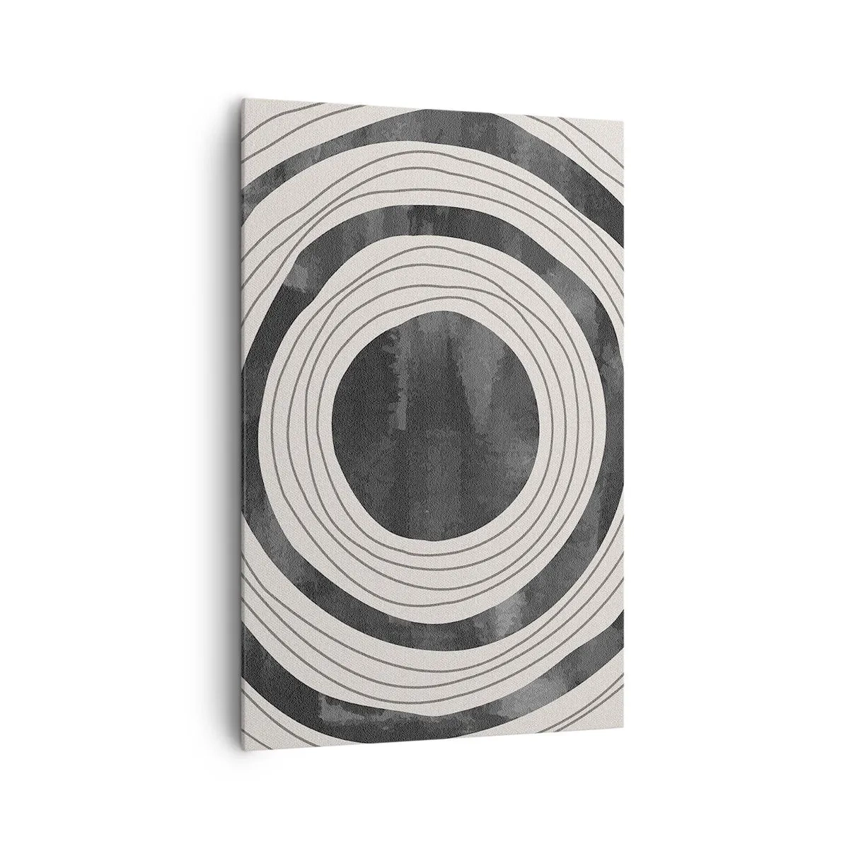 Impression sur toile - Image sur toile - Cercles concentriques noirs et blancs sur fond clair - 80x120cm - Droit au but - Décoration murale moderne pour le salon et la chambre ARTTOR