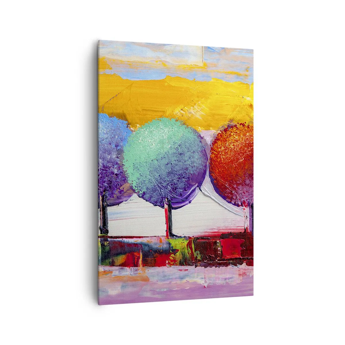 Impression sur toile - Image sur toile - Trois arbres colorés sur un fond abstrait - 80x120cm - Art jusqu'à trois - Décoration murale moderne pour le salon et la chambre ARTTOR