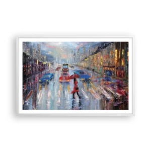 Affiche dans un cadre blanc - Poster - Après-midi pluvieux en ville - 91x61 cm