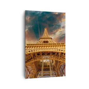 Impression sur toile - Image sur toile - La Tour Eiffel vue d'en bas sur fond de soleil couchant - 80x120cm - Comment l'humanité a atteint le ciel - Décoration murale moderne pour le salon et la chambre ARTTOR