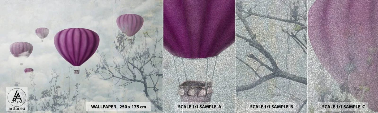 Échantillon de Papier Peint Premium Sand - Comme des navires dans le ciel - Abstraction, Vol en montgolfière, Graphique - 100x30 cm