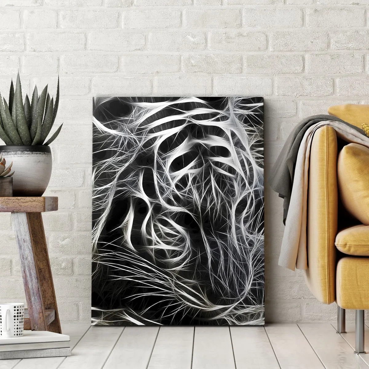 Impression sur toile - Image sur toile - Un motif abstrait représentant la silhouette d'un chat sur fond noir. - 50x70cm - Une étude de la légèreté du chat - Décoration murale moderne pour le salon et la chambre ARTTOR