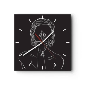 Horloge murale - Pendule murale - Silhouette minimaliste d'une femme sur fond noir - 30x30cm - La beauté s'épanouit en silence - Décoration murale moderne pour le salon et la chambre ARTTOR