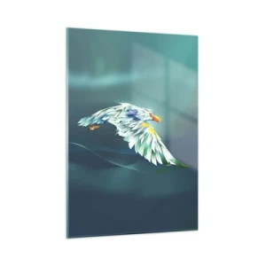 Impression sur verre - Image sur verre - Une image abstraite d'un aigle dans des tons de bleu et de blanc sur un fond de vagues. - 50x70cm - Aigle, puissance de tes vols - Décoration murale moderne pour le salon et la chambre ARTTOR