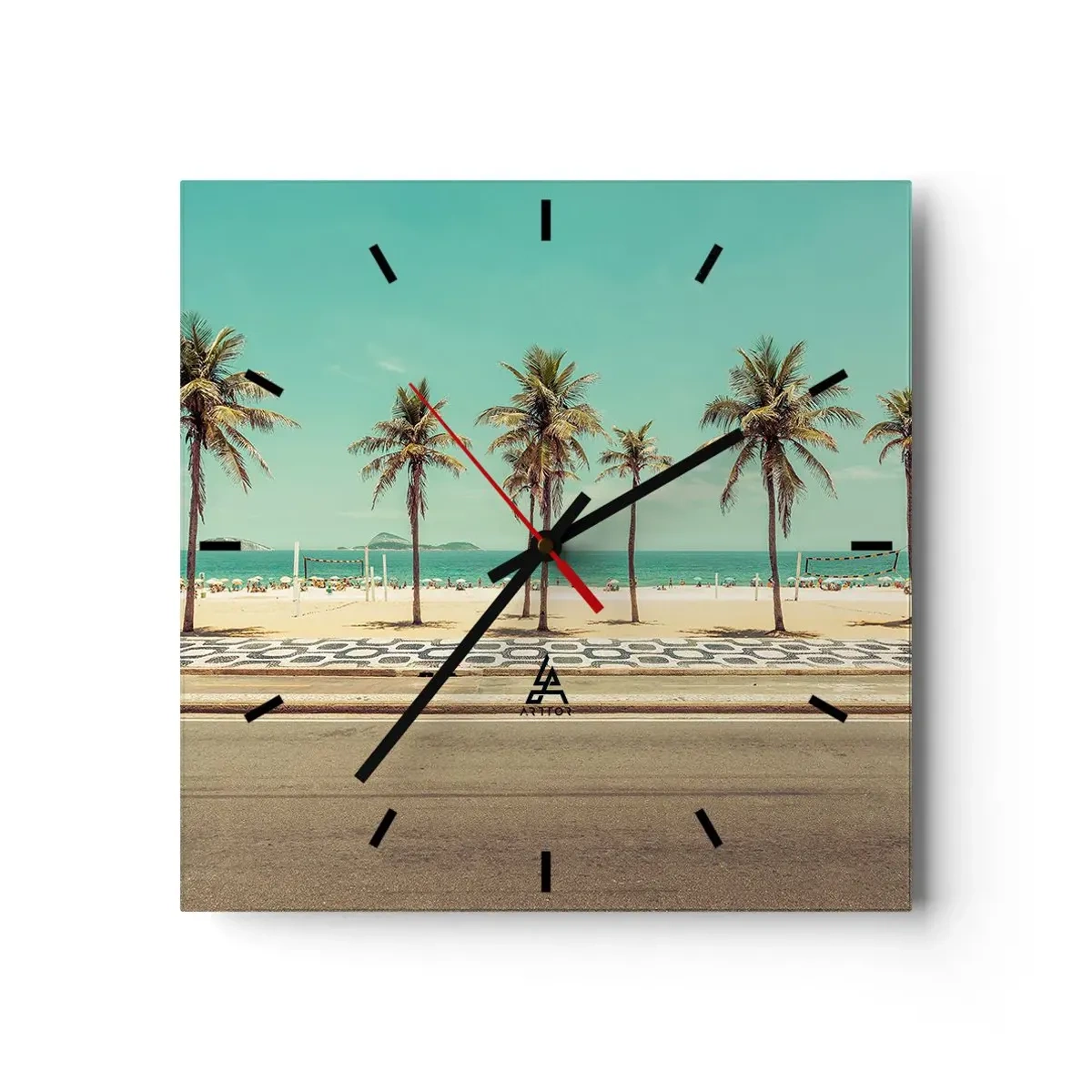 Horloge murale - Pendule murale - Palmiers sur la plage surplombant la mer et le ciel bleu - 30x30cm - Gardien de plage - Décoration murale moderne pour le salon et la chambre ARTTOR