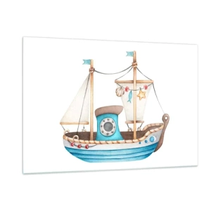 Impression sur verre - Image sur verre - Illustration d'un bateau pour enfants sur fond blanc - 120x80cm - Ohé, l'aventure ! - Décoration murale moderne pour le salon et la chambre ARTTOR