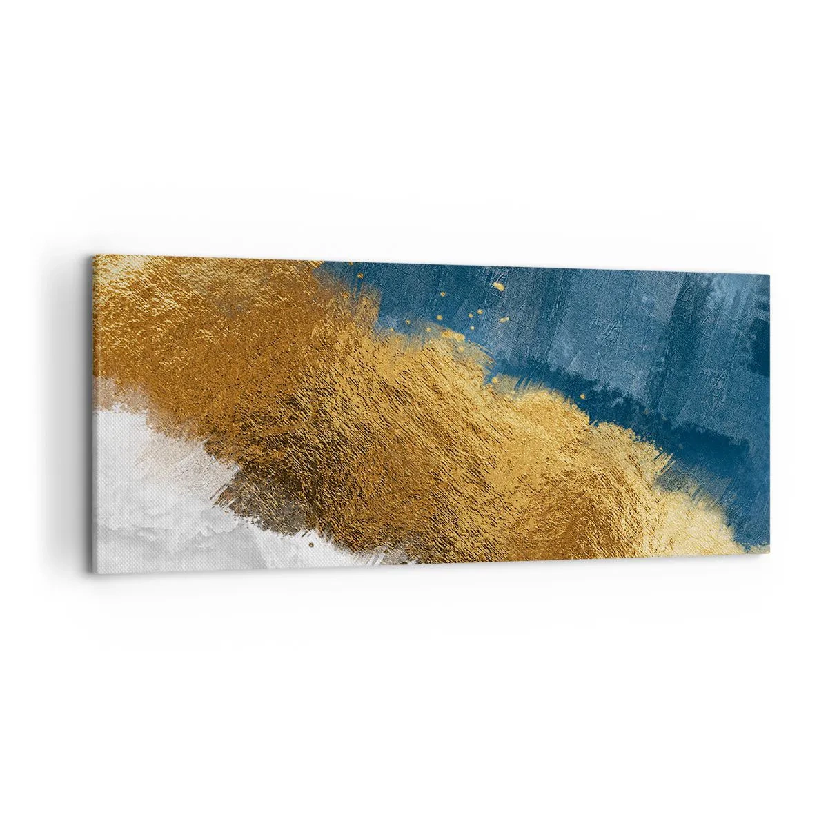 Impression sur toile - Image sur toile - Une composition abstraite dans des tons d'or, de bleu et de blanc. - 120x50cm - Les couleurs de l’été - Décoration murale moderne pour le salon et la chambre ARTTOR