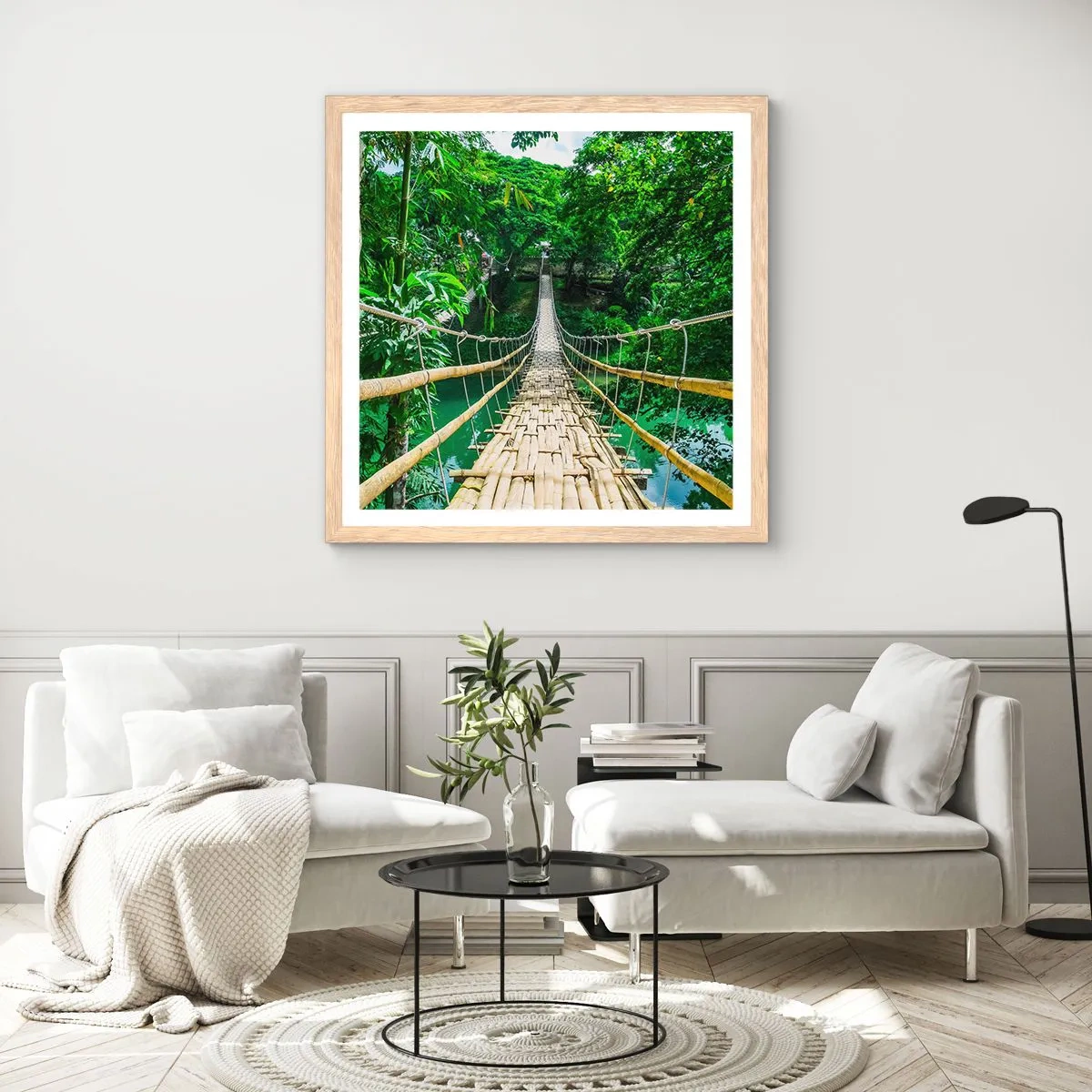Affiche dans un chêne clair - Poster - Pont de singe en pleine nature - 40x40 cm