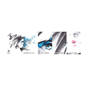 Échantillon de Papier Peint Autocollant Deluxe Sticker - Portrait sensuel en gris et bleu - Femme, Visage de femme, Abstraction - 100x30 cm