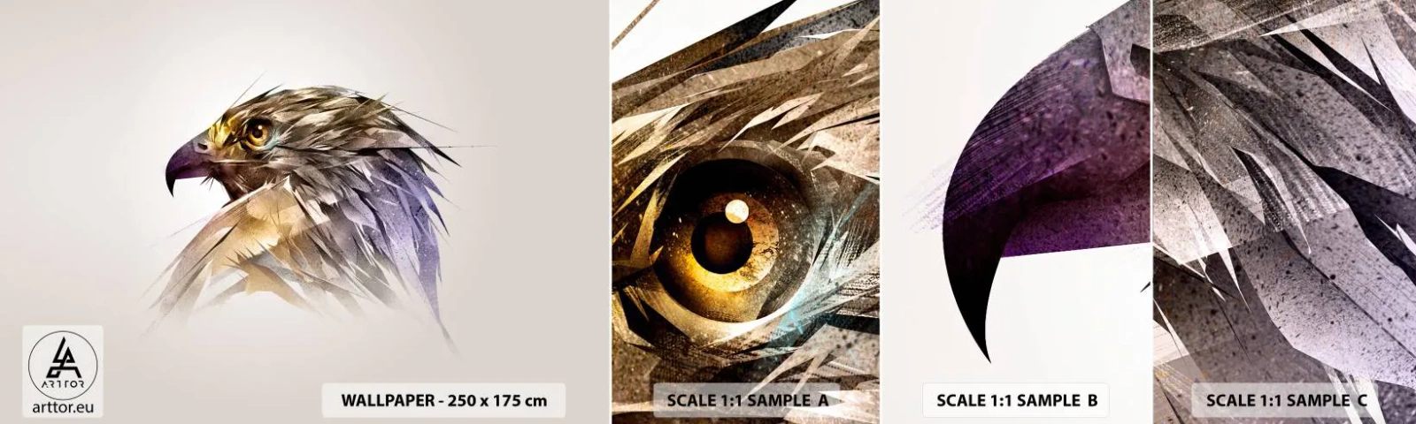 Échantillon de Papier Peint Autocollant Deluxe Sticker - Portrait d'un guerrier - Abstraction, Aigle, Oiseau - 100x30 cm