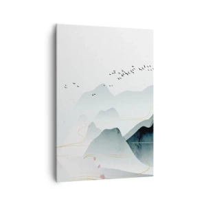 Impression sur toile - Image sur toile - Montagnes abstraites aux tons pastel - 70x100cm - Au-delà des sommets - Décoration murale moderne pour le salon et la chambre ARTTOR