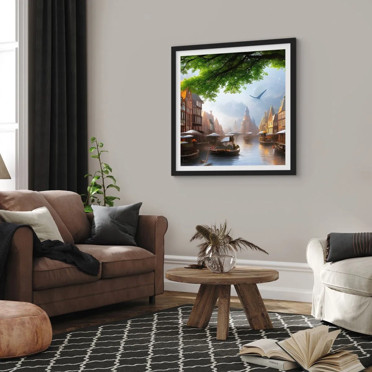 Affiche dans un cadre noir - Poster - Paysage urbain néerlandais - 40x40 cm