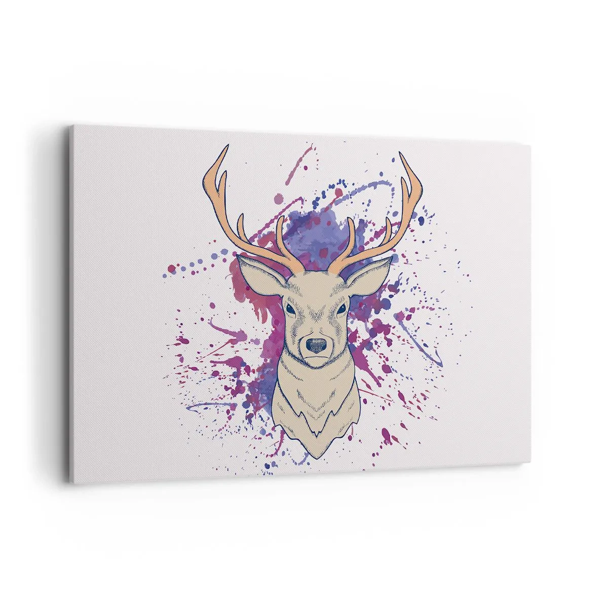 Impression sur toile - Image sur toile - Portrait d'un cerf avec des taches abstraites en arrière-plan - 120x80cm - Courage et équilibre - Décoration murale moderne pour le salon et la chambre ARTTOR