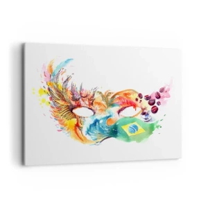 Impression sur toile - Image sur toile - Masque aquarelle coloré inspiré du Brésil - 120x80cm - Le Brésil accueille la samba - Décoration murale moderne pour le salon et la chambre ARTTOR