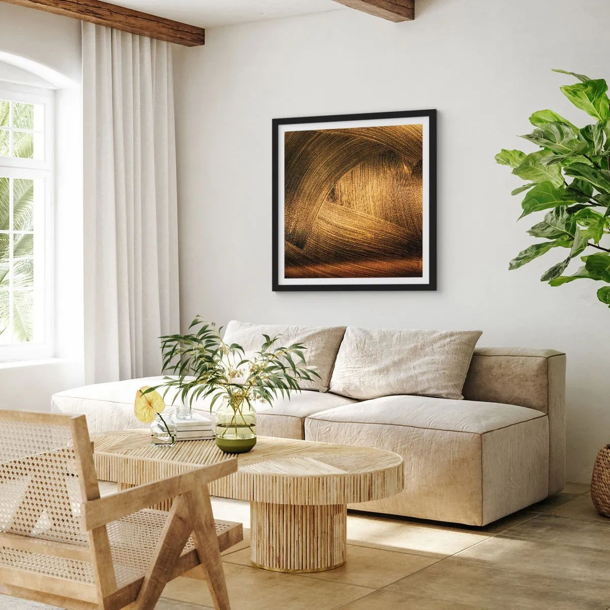 Affiche dans un cadre noir - Poster - Dans un labyrinthe en or - 60x60 cm