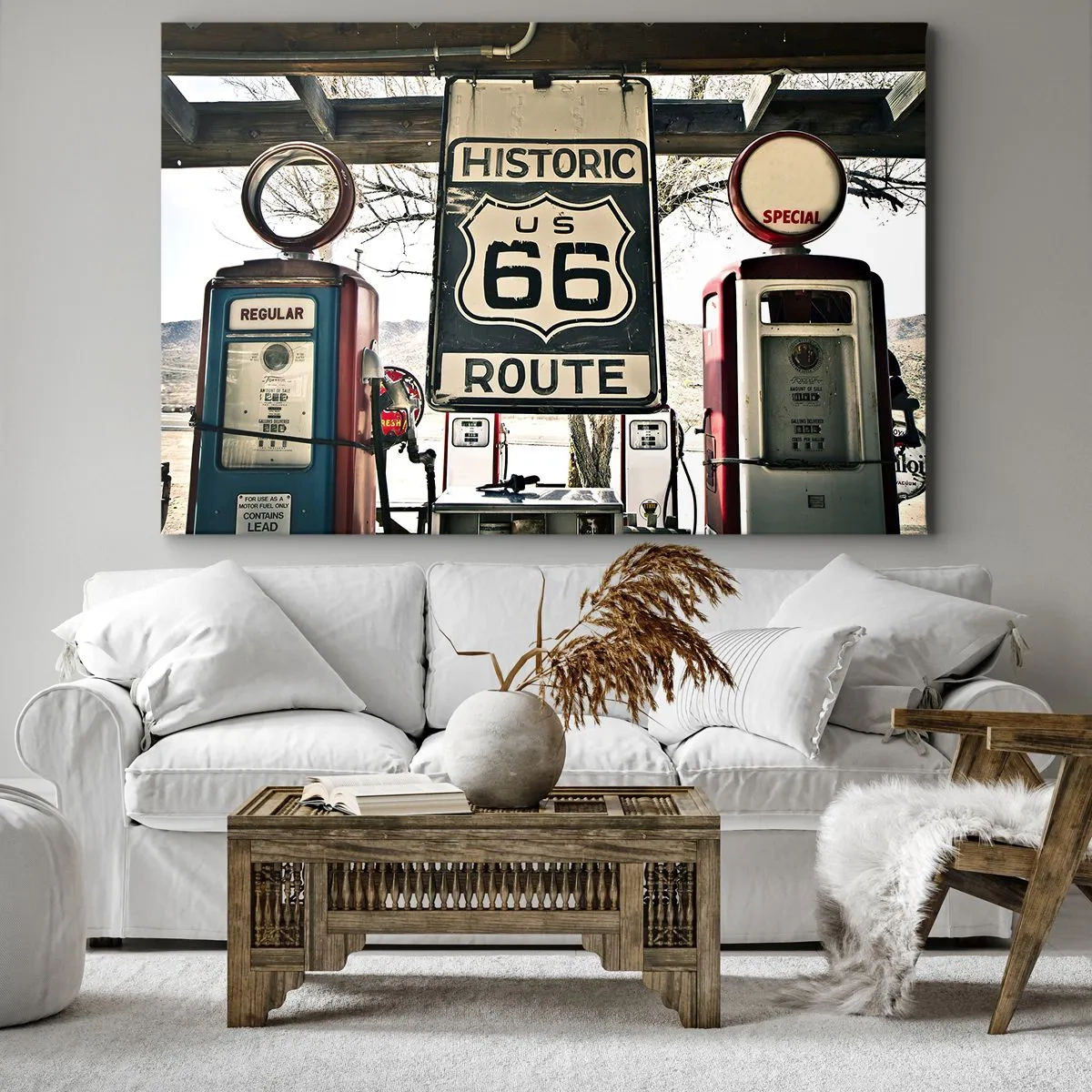 Impression sur toile - Image sur toile - Station-service historique de la Route 66 - 70x50cm - Voyage rétro américain - Décoration murale moderne pour le salon et la chambre ARTTOR