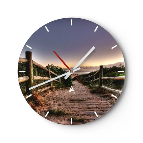 Horloge murale - Pendule murale - Chemin vers la plage au coucher du soleil - 30x30cm - On voit déjà le but - Décoration murale moderne pour le salon, la cuisine et la chambre ARTTOR