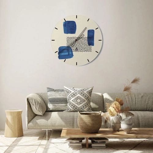 Horloge murale - Pendule murale - Composition abstraite avec des formes et des motifs bleus - 30x30cm - Quatuor abstrait - Décoration murale moderne pour le salon, la cuisine et la chambre ARTTOR