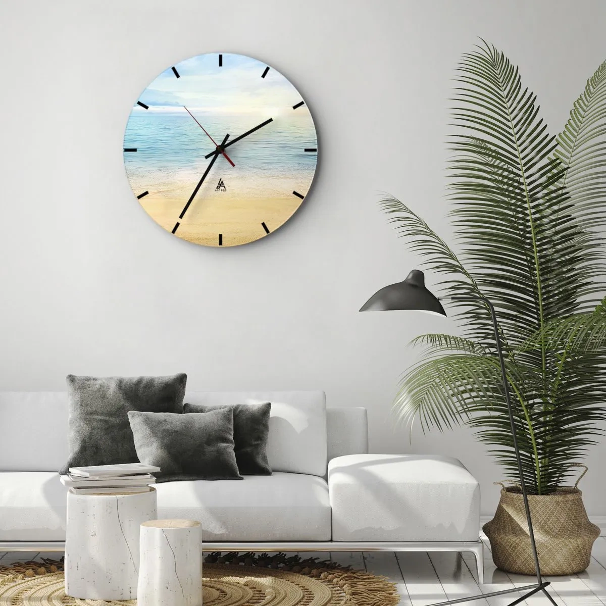 Horloge murale - Pendule murale - Une plage tranquille avec une mer azur et un ciel clair - 30x30cm - Le grand bleu - Décoration murale moderne pour le salon, la cuisine et la chambre ARTTOR