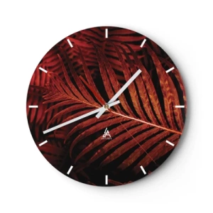 Horloge murale - Pendule murale - Feuilles rouge-orange d'une plante tropicale sur fond sombre - 30x30cm - Chaleur de la vie - Décoration murale moderne pour le salon, la cuisine et la chambre ARTTOR